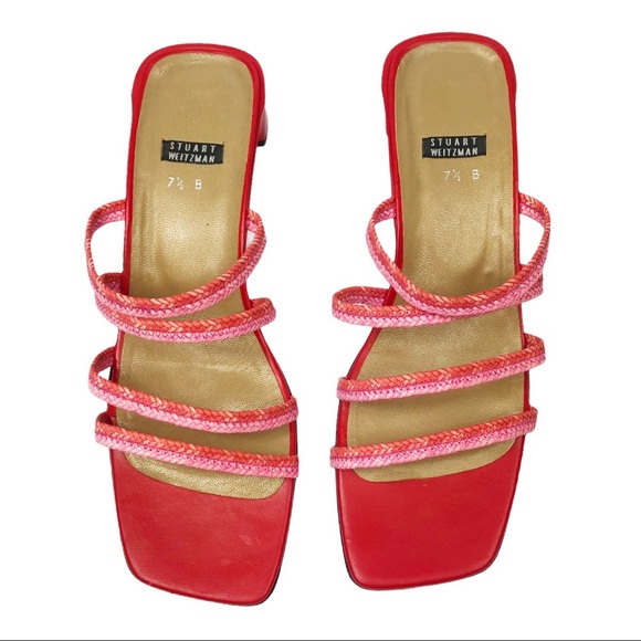 Stuart Weitzman Red Raffia Strappy Slides - Picture 11 of 11
